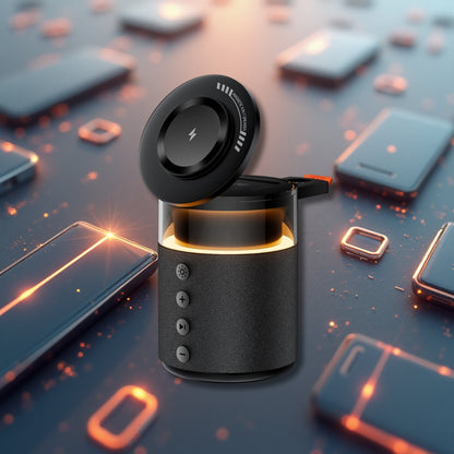 Station de charge sans fil magnétique 5-en-1 – Charge Rapide iPhone, Apple Watch & AirPods avec Haut-Parleur Bluetooth et Veilleuse LED