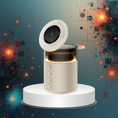 Station de charge sans fil magnétique 5-en-1 – Charge Rapide iPhone, Apple Watch & AirPods avec Haut-Parleur Bluetooth et Veilleuse LED