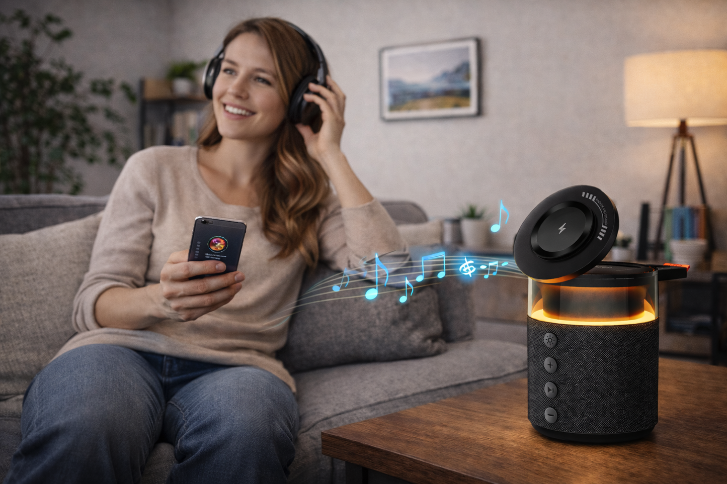 Station de charge sans fil magnétique 5-en-1 – Charge Rapide iPhone, Apple Watch & AirPods avec Haut-Parleur Bluetooth et Veilleuse LED