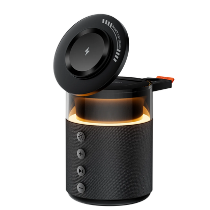 Station de charge sans fil magnétique 5-en-1 – Charge Rapide iPhone, Apple Watch & AirPods avec Haut-Parleur Bluetooth et Veilleuse LED