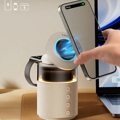 Station de charge sans fil magnétique 5-en-1 – Charge Rapide iPhone, Apple Watch & AirPods avec Haut-Parleur Bluetooth et Veilleuse LED